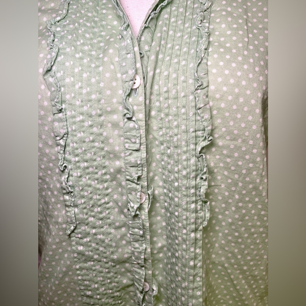 American Eagle Vintage Y2K Green & White Polka Dot Short Sleeve Button Down Top - Picture 5 of 11